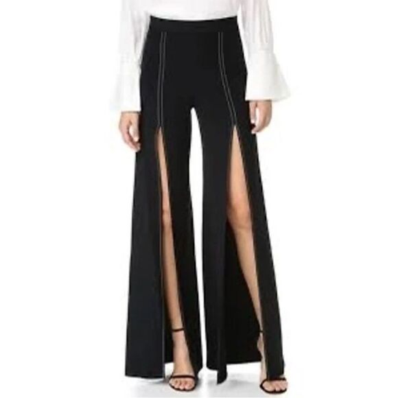 NWT Alexis | Black Oliviera Front Slit White Stitching High Waisted Pants M - Picture 2 of 12